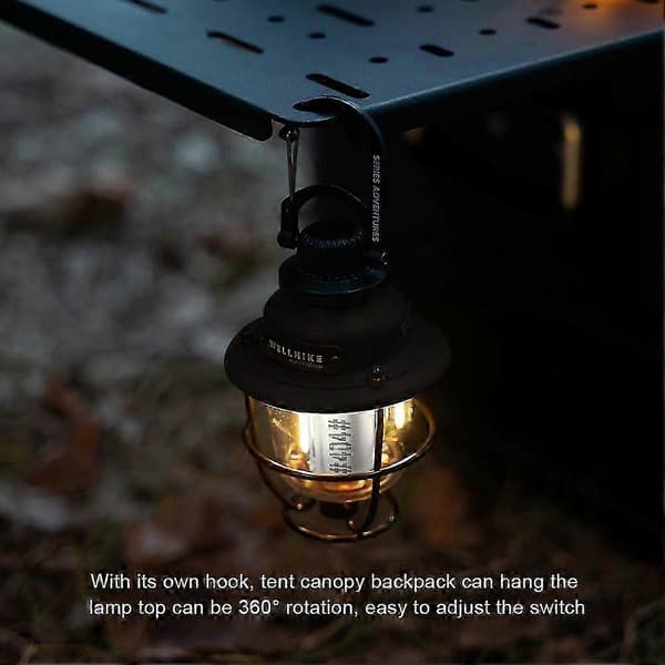 【BQ】WELLHIKE Rechargeable LED Camping Lantern with Hook, 360° Rotatable, Stepless Dimming, IPX4 Waterproof, 1/4 Interface Yellow