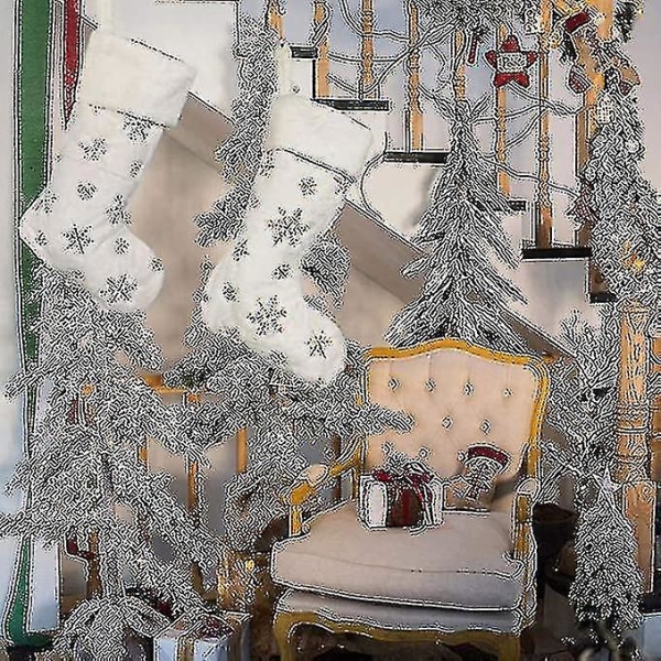 Julestrømper, pailletter snefnug og plys imiteret pels julestrømper, julepynt Hjem Tilbehør til julefest, 2 stk.
