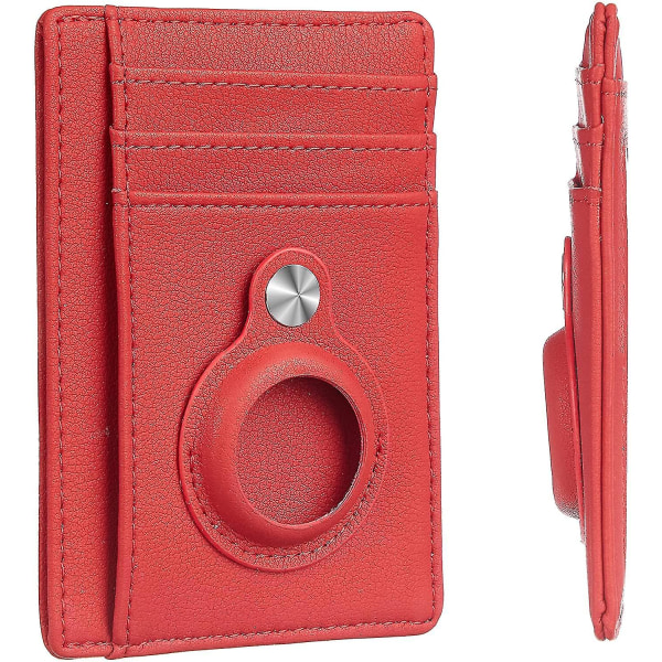 Ultrasmal enkel plånbok med främre fickor med inre AirTag hylsa Röd Red