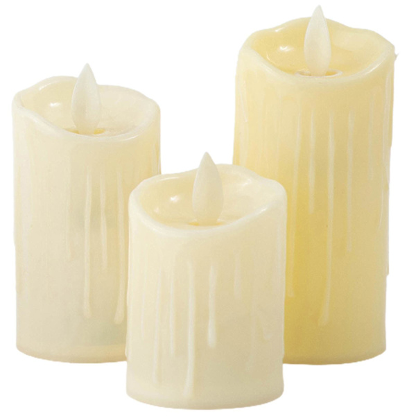3 st Flameless Candle Light Simulering Smältvaxpelare Alltid på Led Candle Ornament för bröllop