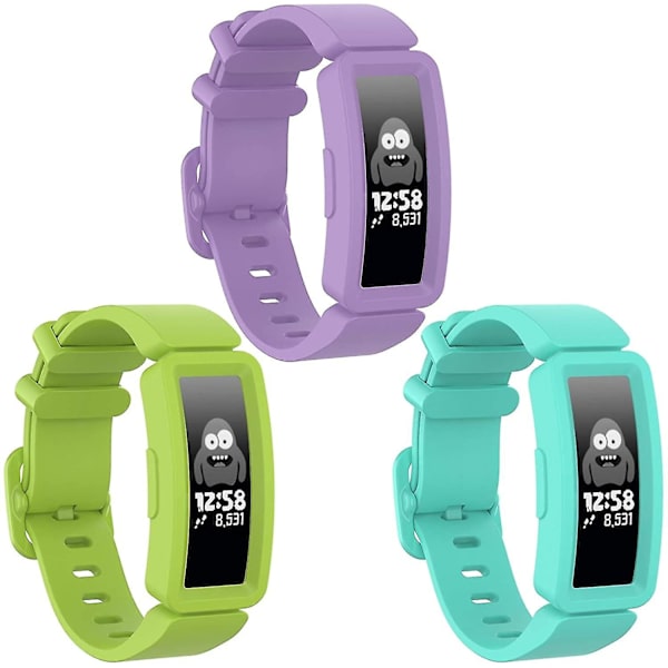 3 stk bånd som er kompatible med Fitbit Ace 2 for barnemyk fargerik silikon