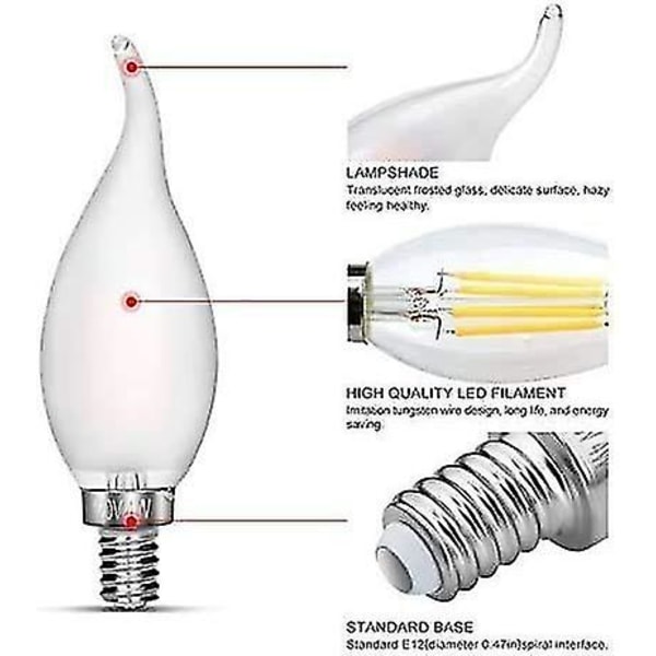 Candelabra LED-pærer 2700k 40w ekvivalent forbedre flammetuppen frostet glass 6pcs