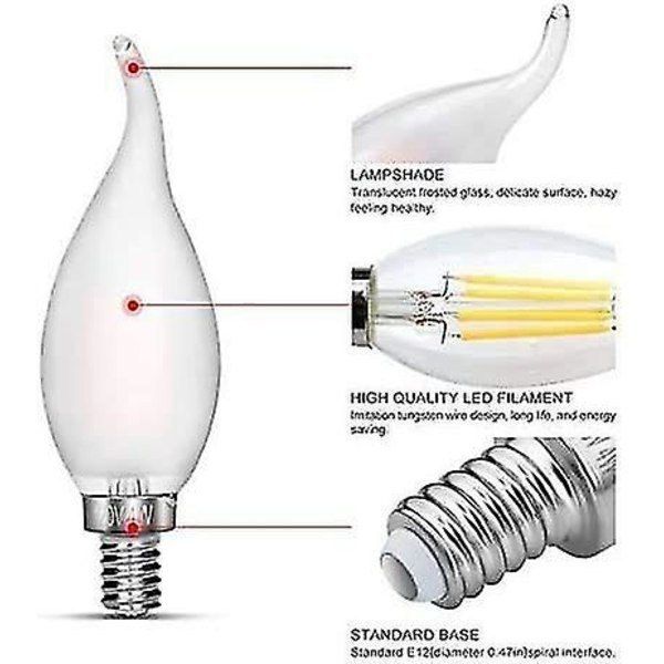 Kandelaber LED-lampor 2700k 40w ekvivalent Förbättra Flamspets frostat glas 6pcs