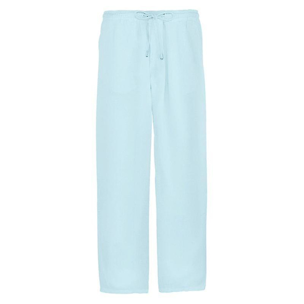 Herr Linne Look Baggy Byxor Elastisk midja Casual Beach Yoga Byxor Light Blue M
