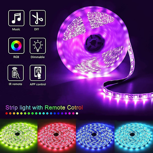 50ft LED-lampor för sovrum, appkontroll Musiksynkronisering Färgskiftande LED-ljusremsor Led-strip-lampor med fjärrkontroll för heminredning i rummet