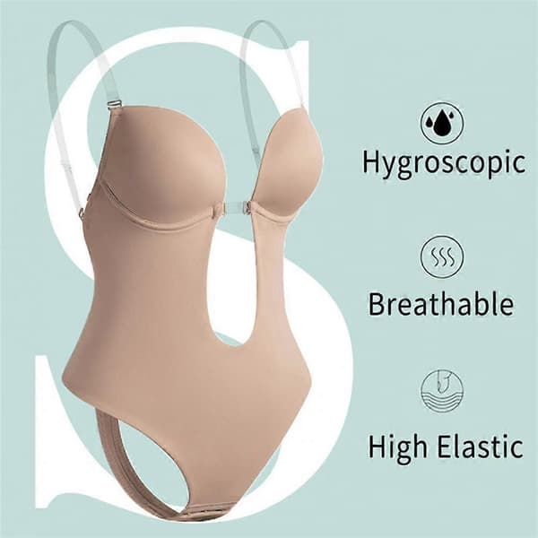 【BQ】Unik Bodysuit BH U-form Rygløs Kropsformer Kontrol Mave Høj Elastisk Numseløft Reducerende Rem Bodysuit Undertøj-Perfekt Sort Black S