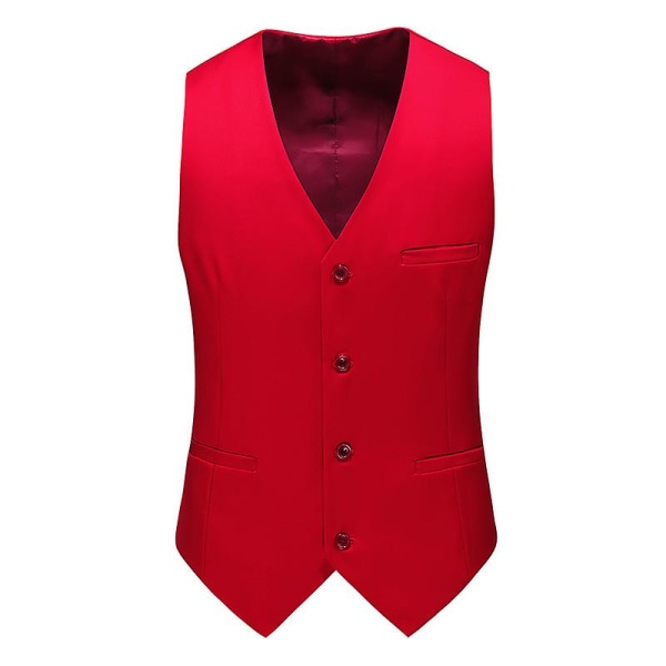 Mens V-neck Solid Color Business Vest Red 4XL