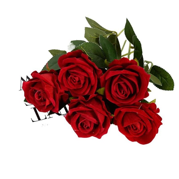 Simulering Blomma Flanell Rose Falska Blomster Dekoration Bröllop Tillbehör Konstgjord Blomster Dekoration Alla hjärtans dag present bright red