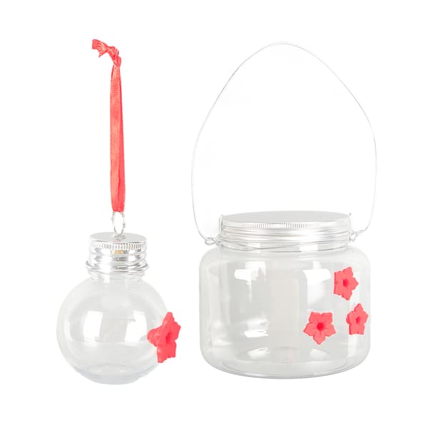 2 stk. plastik krukke fuglefoder klar plastik krukke vildtfuglefoder med blomstermønster til havedekoration