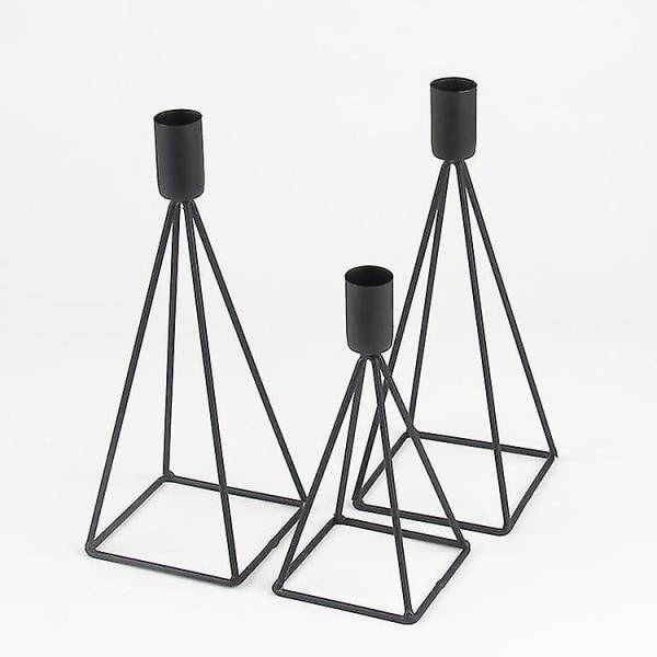 Fyrkantig geometrisk ljushållare Enkel Iron Stick Wax Ljushållare Metall Ljushållare (svart 2 st)