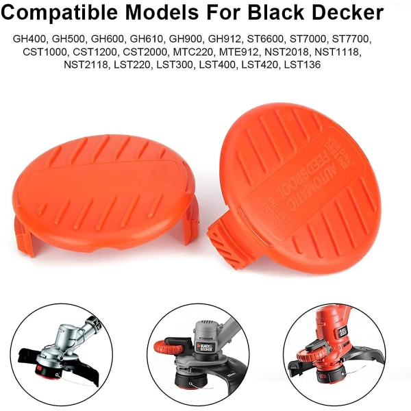 Kompatibla trimmerersättningsskydd för cap för Black + Decker Trimmer, 4-pack (4 spolekapslar + 4 fjädrar)