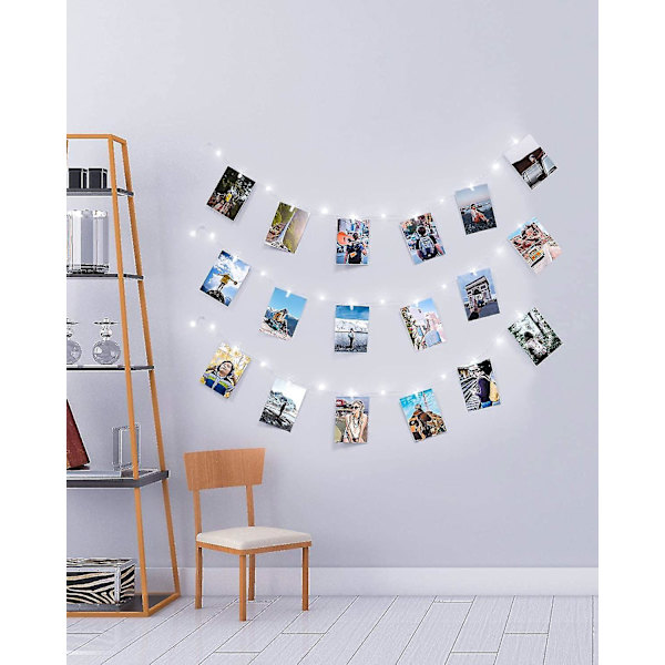 100 Led Photo 50 Clip String Lights, 10m Photo Peg Fairy Lights White