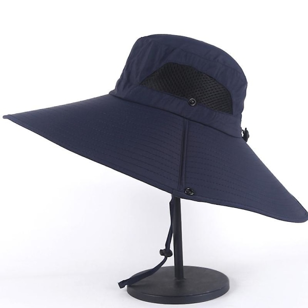 Dame Super Wide Brim Sun Hat Upf50+ Vanntett bøttehatt for fiske, fotturer, camping Navy blue