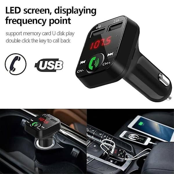 【BQ】Trådløs Bluetooth Bil FM-sender Dobbelt USB-oplader Opladningsadapter Aux-adapter Håndfri