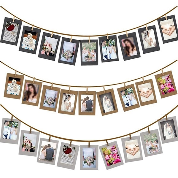 1 Set Hanging Photo Frames Adjustable Hanging Rope Dust-proof Paper Diy Photo Collage Frames Home Decoration Black