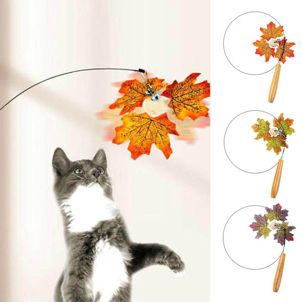 Cat Teaser Wand Bell Simulated Maple Leaf Kattunge Leker Teaser Wand Leksak Katttillbehör för hemstad Red
