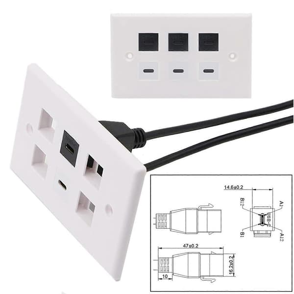 【BQ】USB C Type C Keystone Jacks -sovitin, kaapeli 10Gbps naaras-naaras-jatko seinälevyn pistorasiapaneeliin 20CM Musta Black