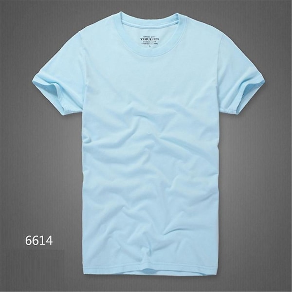 T-shirt til mænd 100% bomuld Casual T-shirts Ensfarvet kortærmede bløde toppe Anti-krympe og anti-fade gray blue S40 50kg