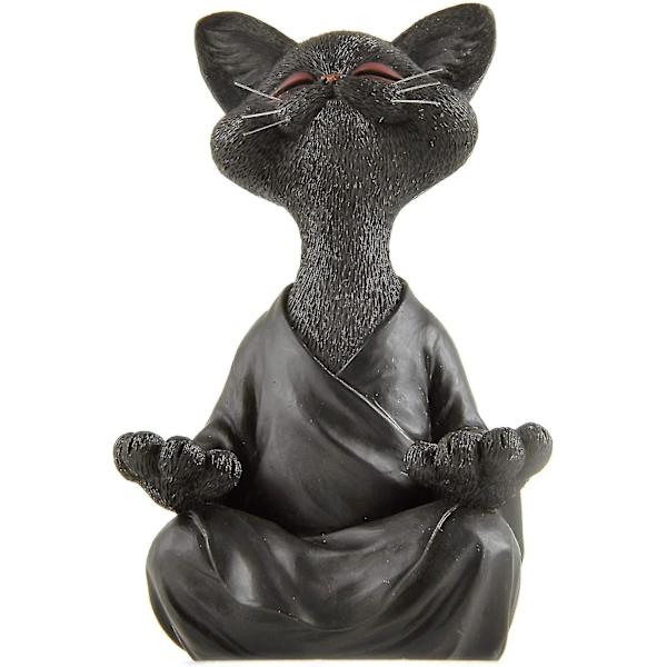 Nyckfull Buddha Cat Figurine, Meditation Yoga Collectible, Cat Lover Gifts Black