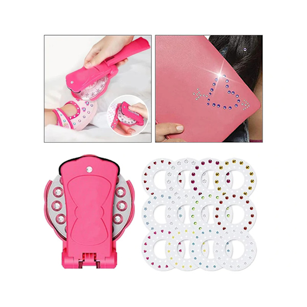 Jinxiu med 180 håredelstener, Bling Gem Machine, Hair Gem Stamper, (1 stk, rosa)