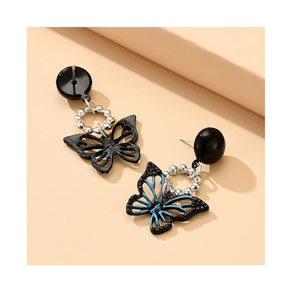 1 par kvinner øredobber asymmetrisk hjerte smykker dusk Cubic - svart