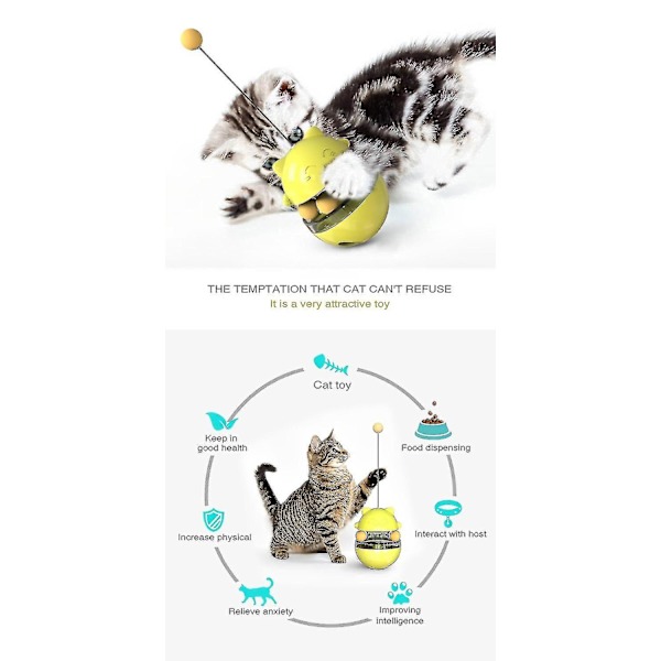 Hhcx-fun Tumbler Pets Slow Food Entertainment Toys Attract The Attention Of The Cat Adjustable(yellow)