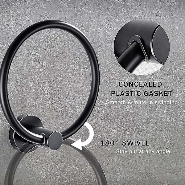 Sort håndklædering Håndklædeholder til badeværelse Håndklædeholdere Vægmontering Badeværelses hardware Enkel rund håndklædeophæng 304 rustfrit stål Matte Black