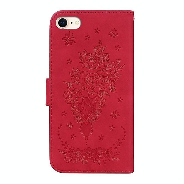 För Iphone Se 2022 / Se 2020 / 8 / 7 Butterfly Rose phone case i präglat läder (röd)