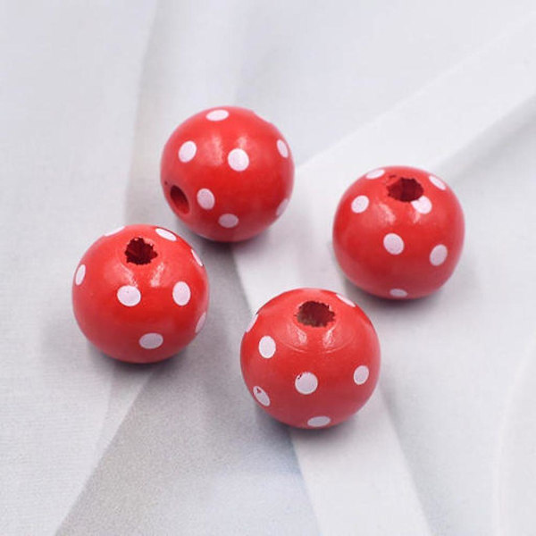 60 st gör-det-själv-träprickiga runda pärlor Ball-diy-berlocker, 14 mm diameter, olika färger