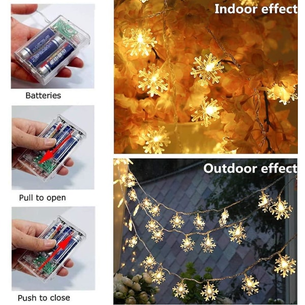 Julelys, Snowflake String Lights Fairy Lights Batteridrevet Warm 3M