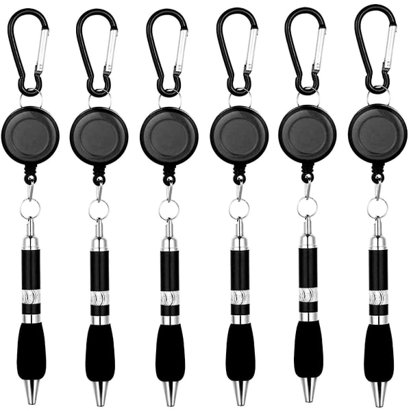 12-pack Clip On Pens Karbinhake Pennor Indragbar Badge Reel Pen Bältesklämma och karbinhake Nyckelring Kulspetspenna, svart