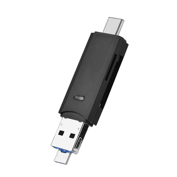 3-in-1 Type C + Micro USB OTG -muistikortinlukija - Musta