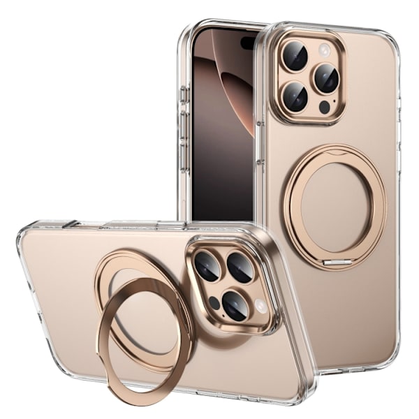 【BQ】iPhone 16 Pro Ice-cold Rotating Ring Holder PC MagSafe Case Ökenguld
