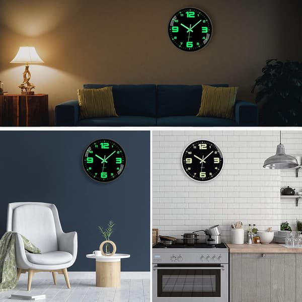 Luminous Wall Clock Silent Fluorescent Wall Pendulum Night Light Large Decorative Clock for Bedroom Kitchen Living Room Office
