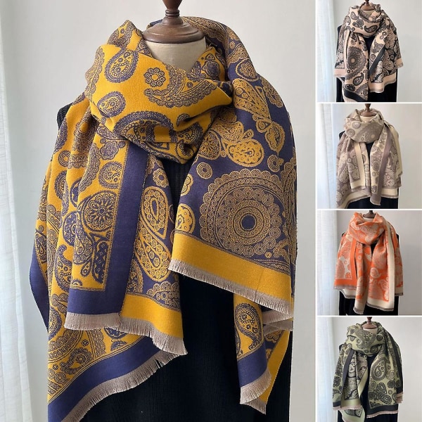 Dammodehalsdukar med tjocka varma konstkashmir cashewblomdesign för kallt väder utomhusskidåkning och cykling Green