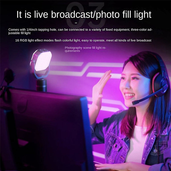 Fill Light Dubbelsidig Live Atmosphere Light Camping Light Rgb Röststyrd justering