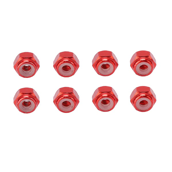 8 st Aluminiumlegering Lås Mutter Nylon Foder M2 Hex Lås Mutter för Axial Scx24 1/24 RC Modeller Röd