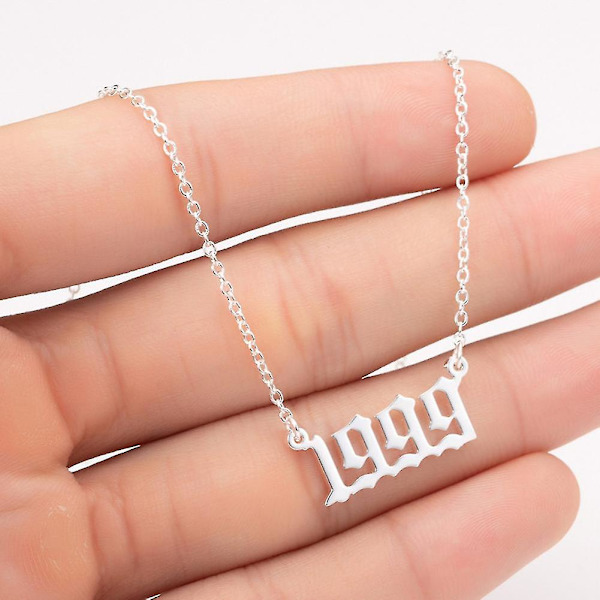 1980-2019 Birth Year Number Charm Pendant Stainless Steel Chain Necklace Jewelry Silver 2005