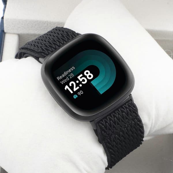 【BQ】For Fitbit Versa 4 / Sense 2 Universal Wave Nylon Klokkereim Black