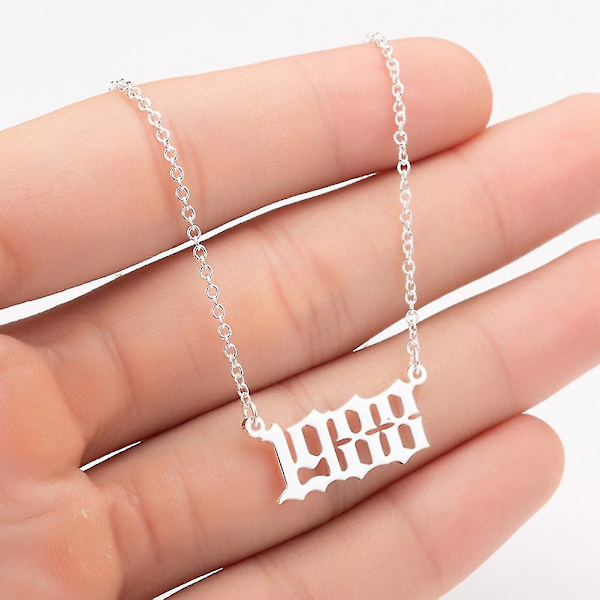 1980-2019 Birth Year Number Charm Pendant Stainless Steel Chain Necklace Jewelry Silver 1982
