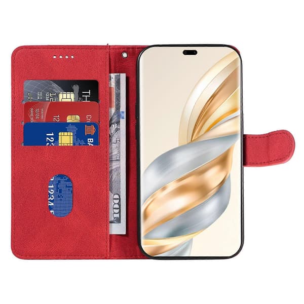 【BQ】For Honor Magic7 Lite 5G Plånboksfodral Läder Telefonfodral Stativ med Böjd Linjedesign Red