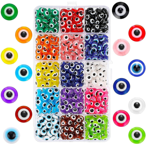 450 stk Evil Eye Beads Present Håndlagde Resin Beads Charms Runde Perler For Diy Armbånd Ørepynt Halskjede 10MM