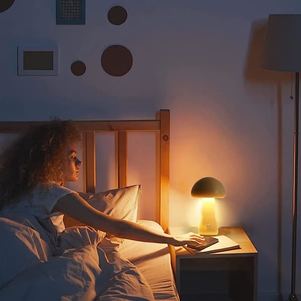 ru. Sopplampe for soverom, bærbar dimbar sengelampe med USB-lading, trådløs nattlampe, sopp (stor, bok A)