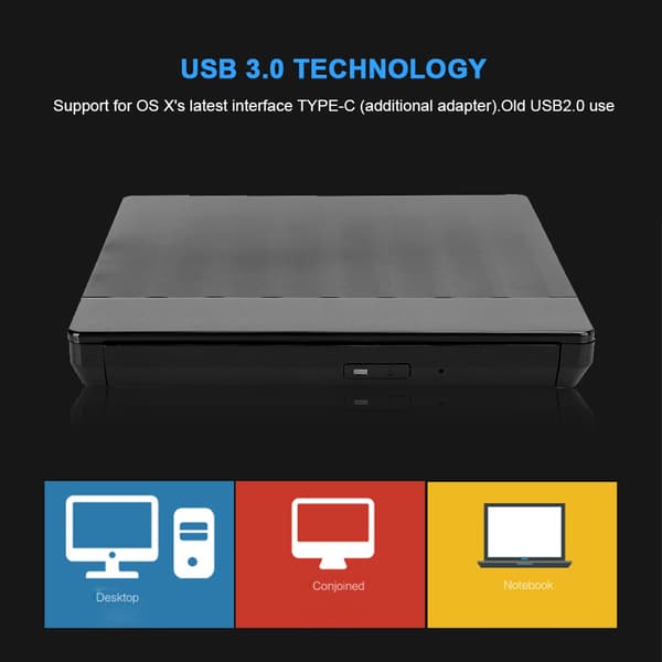 USB 3.0 Extern DVD-brännare Optisk enhet Typ C Svart Windows XP