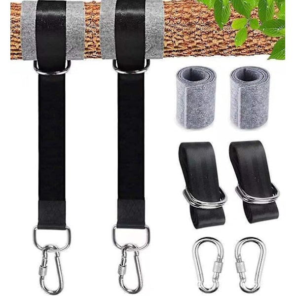 Tree Swing Hängremmar Kit Rymmer 2200 Lbs, 150 cm 2 Långa remmar, 2 Lock Snap Karbinkrokar 2 Trädskydd, Perfekt för Trädgunga & Hängmattor, Bil