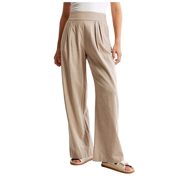 Naisten puuvillainen pellava, joustava vyötärö, leveät housut, khaki XL