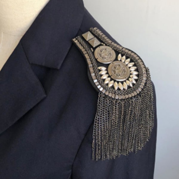 1 par tofslänkkedja Epaulet axelbrädor Badge metallfransad