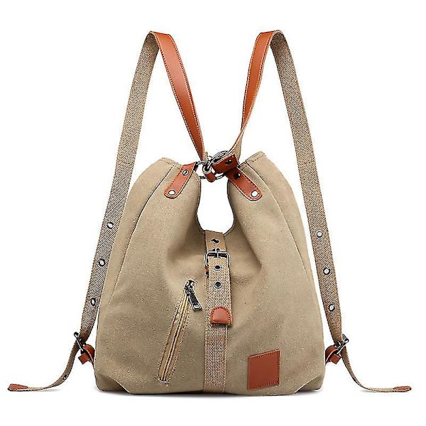 Tote Pung Lærred Skuldertaske Håndtaske Rygsæk Convertible Rygsæk Beige