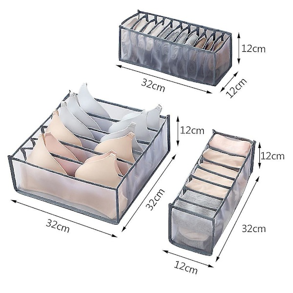 3 set alusvaatteiden organizer, taitettavat rintaliivit alusvaatteiden vetolaatikon organizer alusvaatteille, sukkaille, solmioille, rintaliiville, alusvaatteiden säilytyslokerolle gray