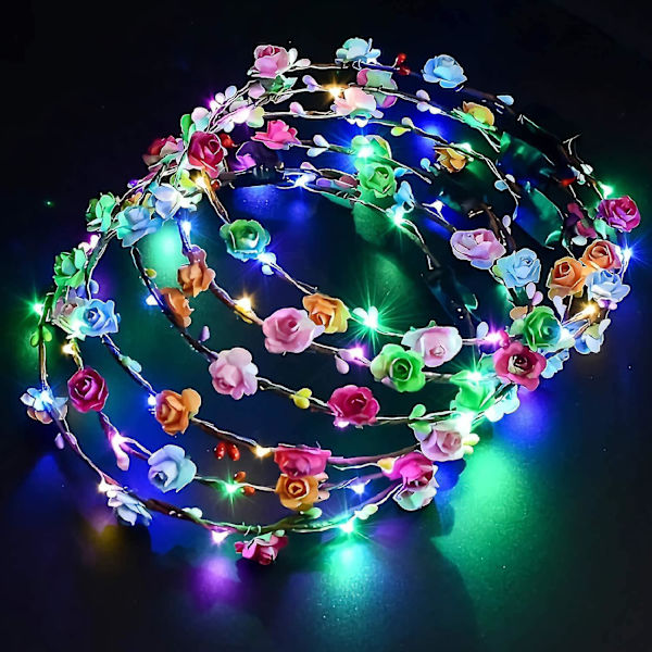 12 stykker Led Flower pandebånd lyser op, 20 timers arbejde Led Flower pandebånd, inklusive 10 papirblomster og